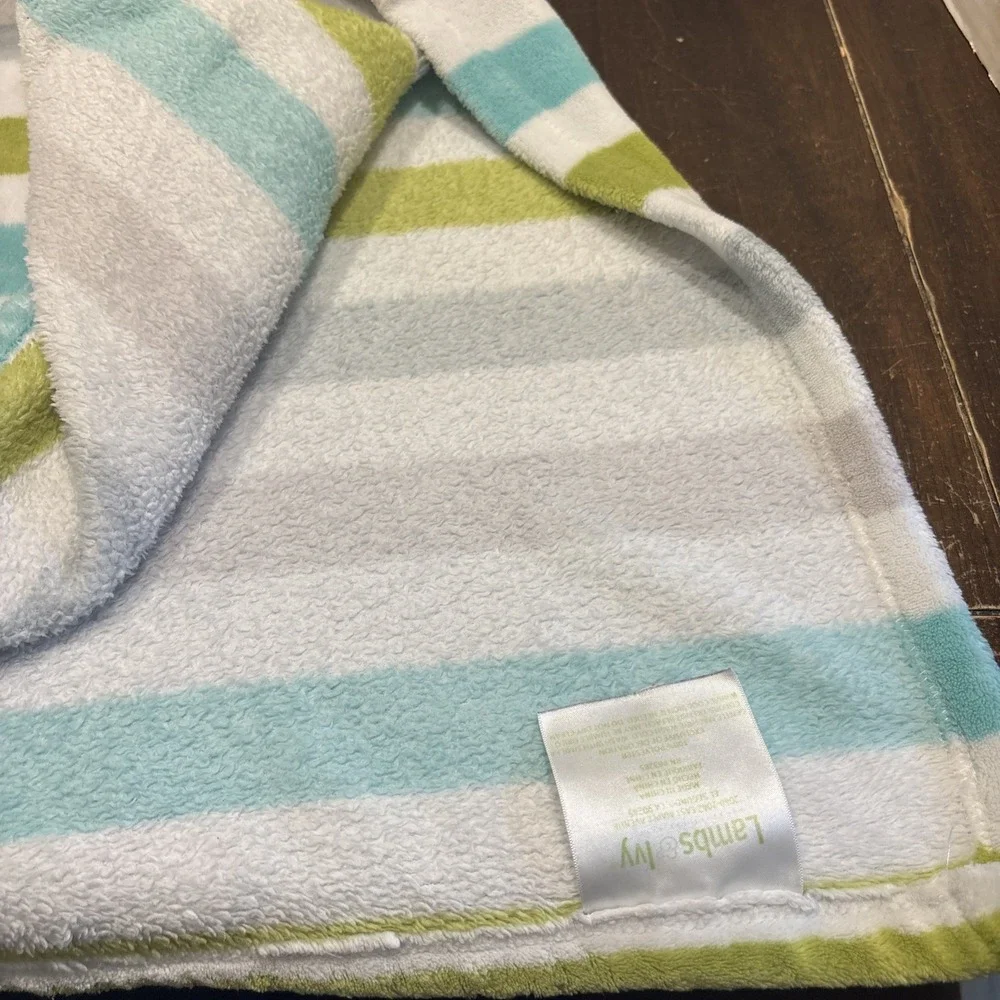 Lambs & Ivy Blue Green Gray Stripe Baby Blanket Gray Elephant 3D Ear 30